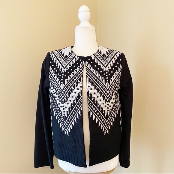 H&M Beaded Embroidered Crop Black & White Jacket - 6 - Picture 16 of 16
